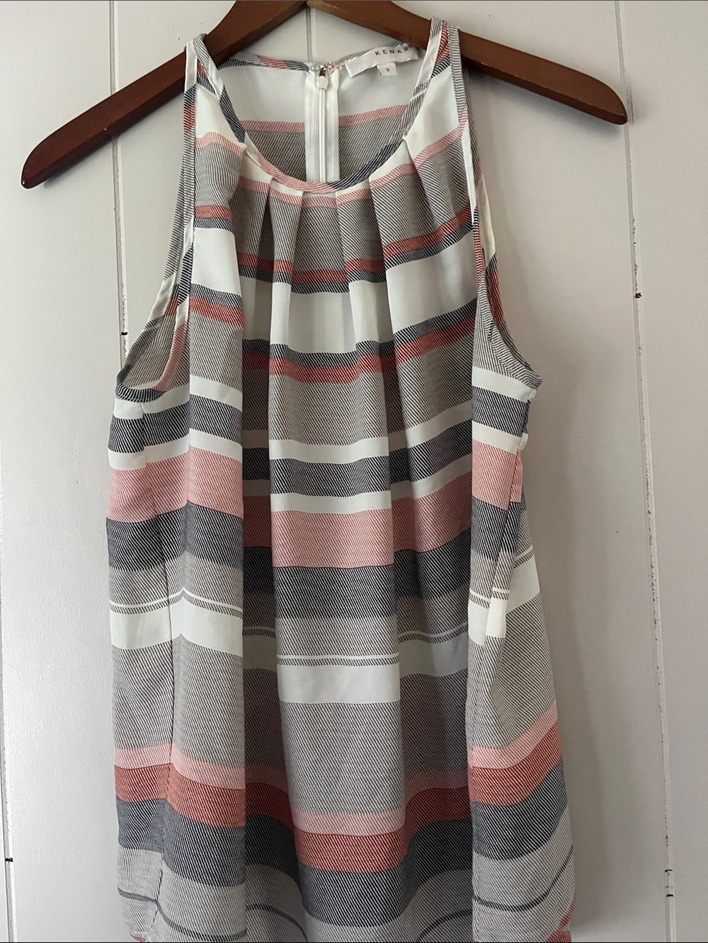 Kenar Striped Pleat-Front Sleeveless Camisole - Pink, Gray & White